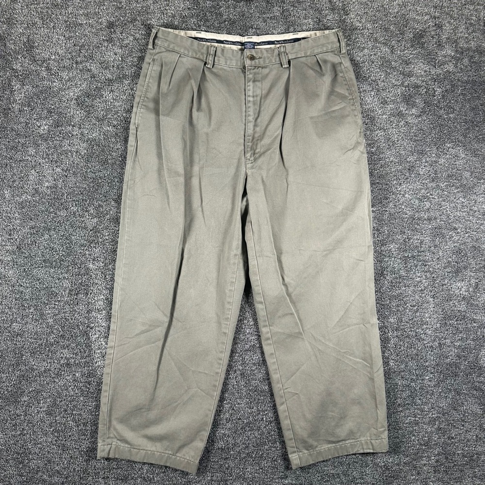 Polo Ralph Lauren Andrew Pant Mens 32x26 Khaki Pleated Cotton Chino Trousers